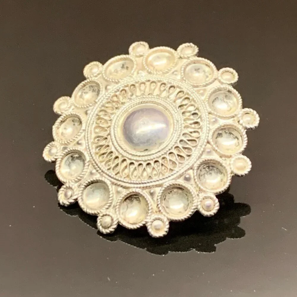 Norwegian Norway Round Traditional Wedding SØLJE' Pin Brooch 830 Silver J852